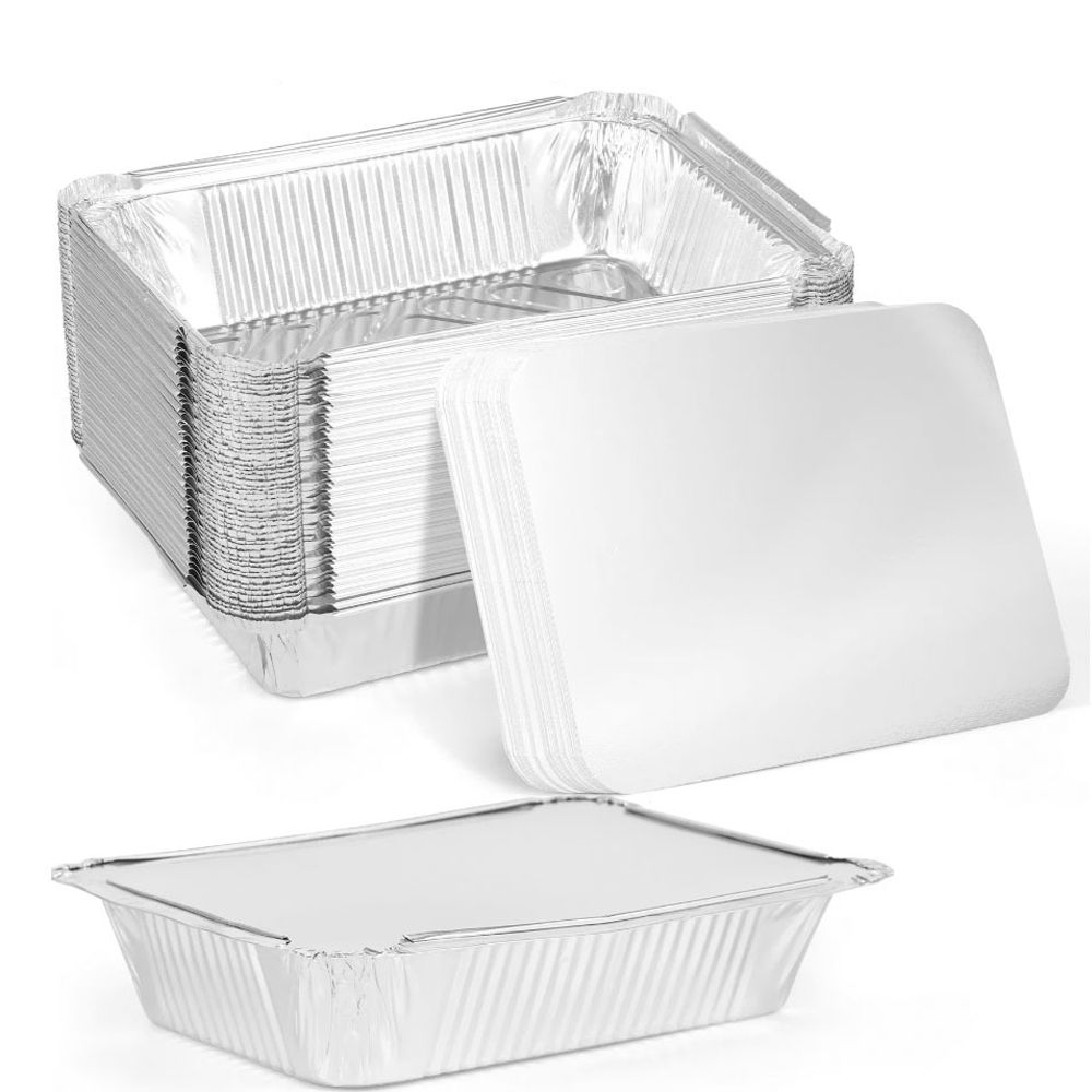 Home Cooking Help - 10 個新蓋付きアルミ箔トレイ正方形ノンスティック箔食品容器調理キッチンツール使い捨てバーベキューボウルベーキング