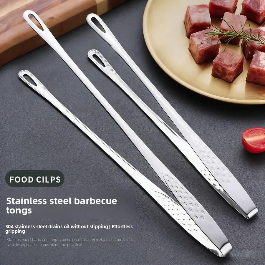 Home Cooking Help - ステンレス鋼キッチントングノンスリップ耐熱バーベキューグリルツールステーキシーフードビュッフェサラダ食品提供調理器具