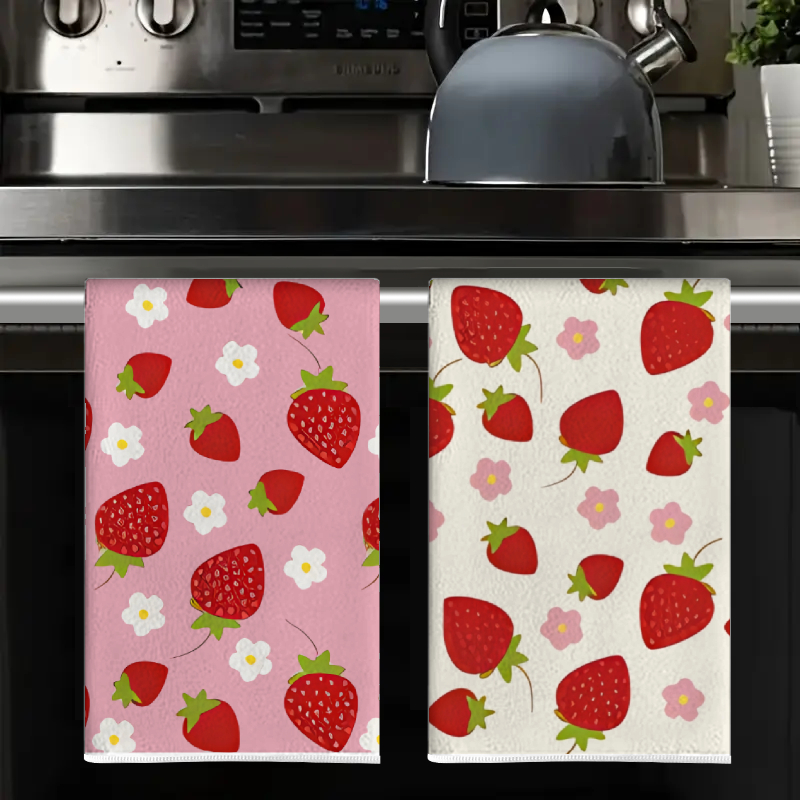 2枚、ピンクと白のイチゴの花のキッチンタオル、40cm*60 - Home Cooking Cookbook のレビューと価格